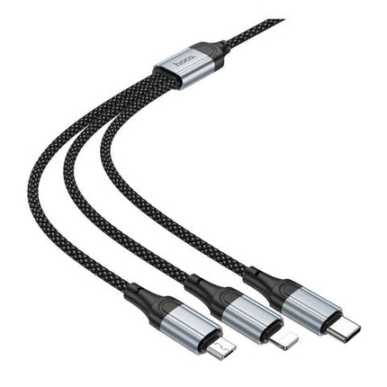 HOCO 3-In-1 Fresh Charging Data Cable, USB-A To Micro USB + USB-C + Lightning Cable, 2.4A, 1 Meter, X102