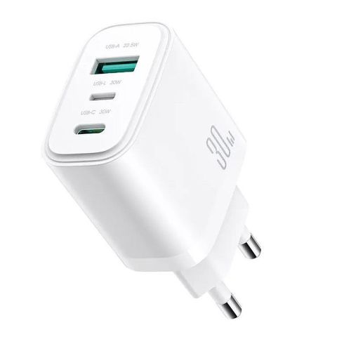 Joyroom 30W 3-Port Gan Fast Charger, White, JR-TG6