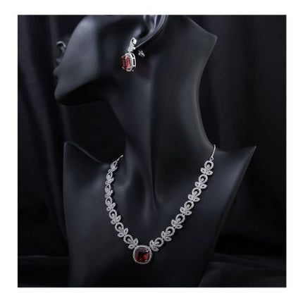 SJ Women's Jewellery Set, Silver Ruby, J.Set 00670