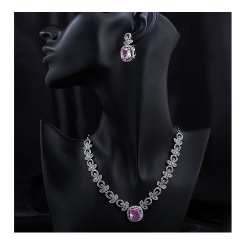 SJ Women's Jewellery Set, Silver Pink, J.Set 00674