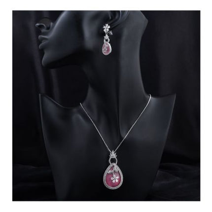 SJ Women's Jewellery Set, Silver Pink, J.Set 00694