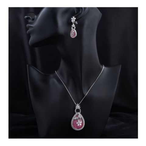 SJ Women's Jewellery Set, Silver Pink, J.Set 00694