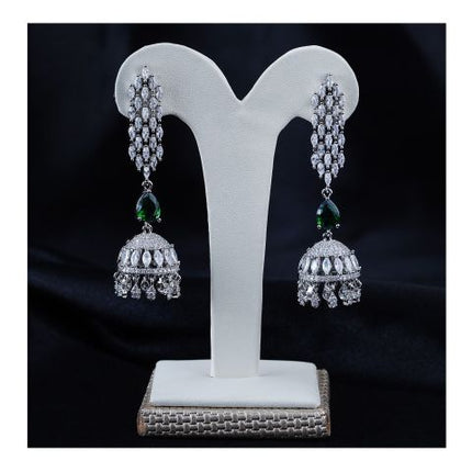SJ Women's Jhumki Jewellery, Silver Green, JK 00743