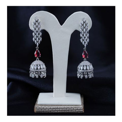 SJ Women's Jhumki Jewellery, Silver Ruby, JK 00748