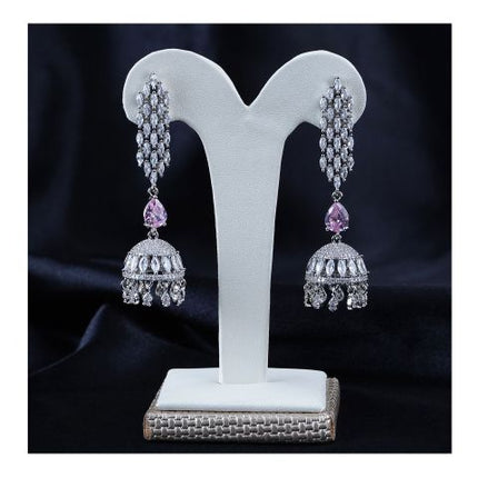 SJ Women's Jhumki Jewellery, Silver Pink, JK 00746