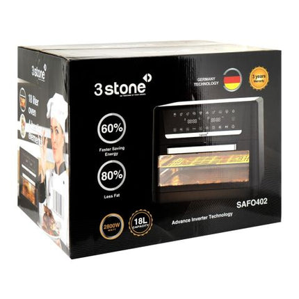3 Stone Air Fryer With Oven, 18 Liters, 2800W, SAFO402