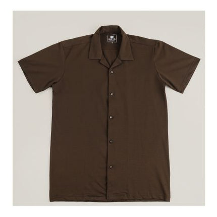 Pace Setters Men's Blue Fuel Collar Front Open Shirt, Medium Brown