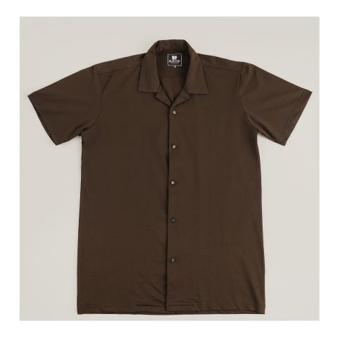 Pace Setters Men's Blue Fuel Collar Front Open Shirt, Medium Brown