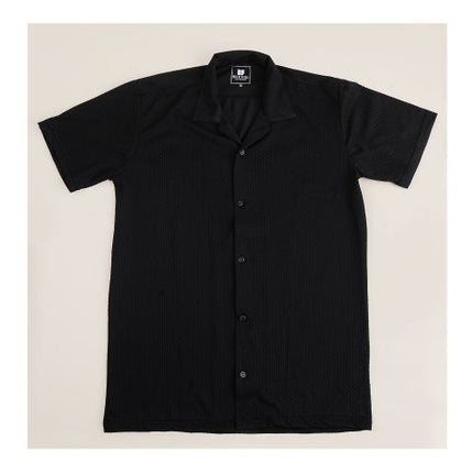 Pace Setters Men's Blue Fuel Collar Front Open Shirt, Black