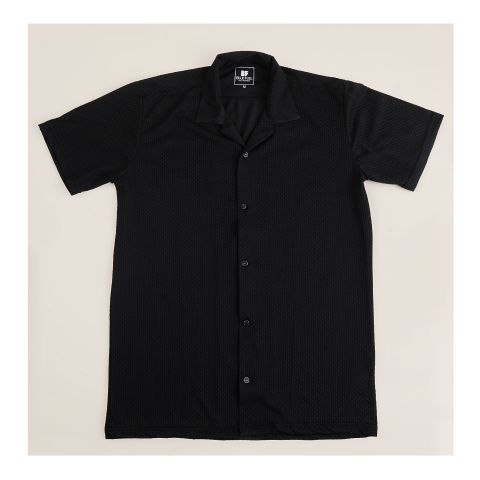 Pace Setters Men's Blue Fuel Collar Front Open Shirt, Black