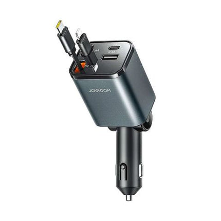 Joyroom 4-in-1 Retractable Car Charger Built-in-Type-C & Lightening Cable, 65W, Dark Grey, JR-CCL05