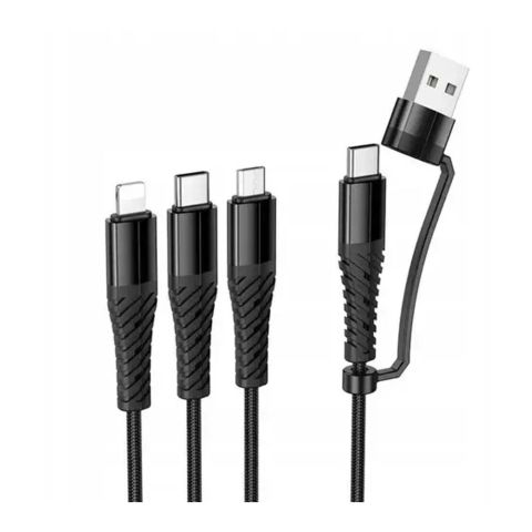 HOCO Victory 3-In-1 Charging Cable, (USB-C To iPhone + Type-C + Micro) X123 Black