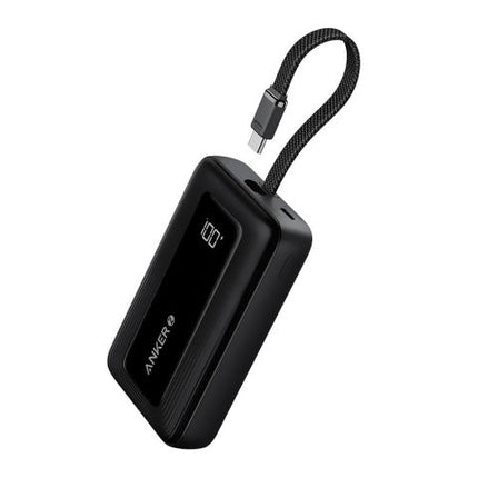 Anker Zolo Power Bank With Built-In USB-C Cable, 1 X USBC-A Port, 10000mAh, 30W, Black, A1688H11