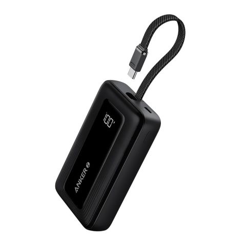 Anker Zolo Power Bank With Built-In USB-C Cable, 1 X USBC-A Port, 10000mAh, 30W, Black, A1688H11