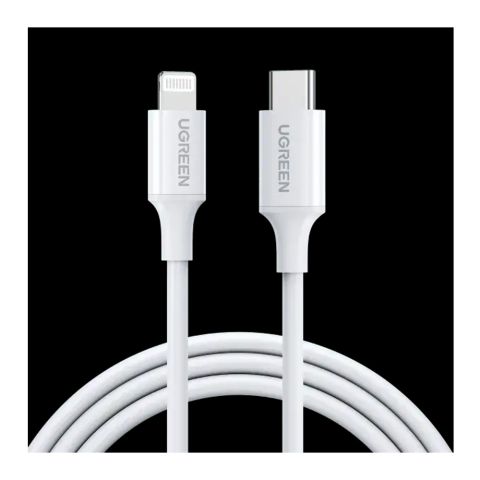 UGreen Fast Charging Cable Rubber Shell, MFI USB-C To Lightning, 1-Meter, White, 10493