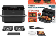 COSORI Dual Blaze TwinFry 10L Dual-Zone Air Fryer – 4 Heating Elements, 240°C, Black
