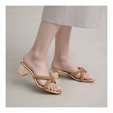 Walkeaze Women Formal Block Heel, Golden, 62436S